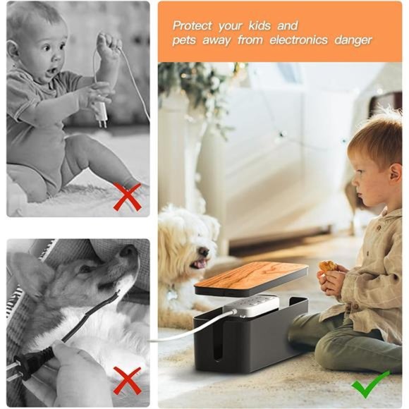 Cable Management Box 3 Pack with 16 Cable Clips Set-Large & Medium &Small Wooden - Picture 4 of 7